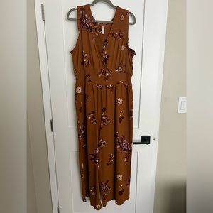 xhilaration rust floral vneck sleeveless jumpsuit